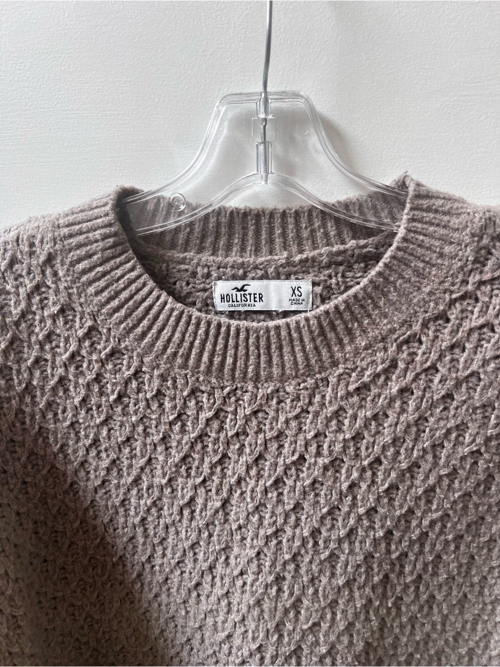 Hollister Women's Crewneck Textured Knit Sweater in Taupe